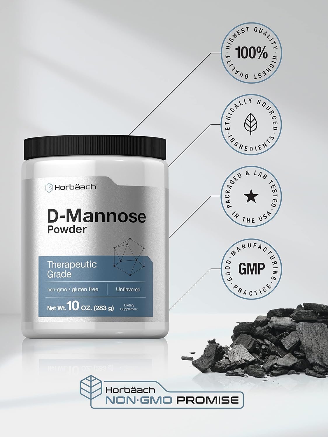 Horbäach D-Mannose Powder | 10oz | Vegetarian, Non-GMO, and Gluten Free Formula | Therapeutic Grade D-Mannose Supplement | Unflavored Powder : Health & Household