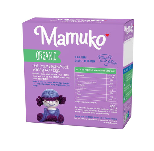 Mamuko Premium Organic Porridge - Healthy Porridge Blend Of Oat, Raw Buckwheat & Barley Grits - High Fiber Porridge Without Sugar, Dairy-Free & Preservatives - Organic Porridge 200G & 10 Servings