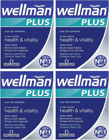 4 Units (Bulk Pack) Vitabiotics Wellman Plus Omega 3, 6 & 9 56 Tablets/Capsules