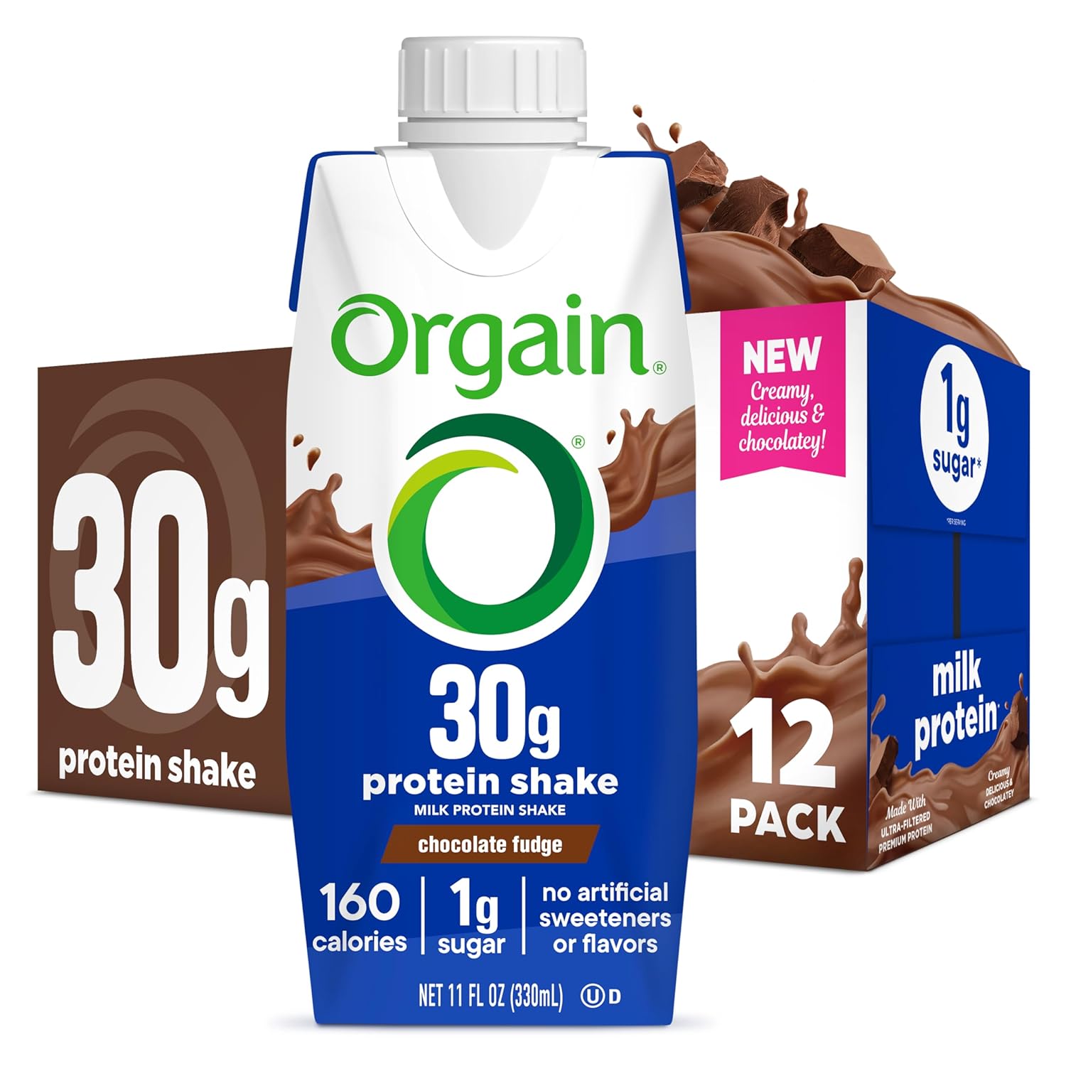 Orgain 30G High Protein Shake, Dairy Isolate Milk Protein, Chocolate Fudge, 6G Bcaas, 1G Sugar Per Serving, Meal Replacement, Ready To Drink, Keto Friendly, Gluten-Free 11 Fl Oz (Pack Of 12)