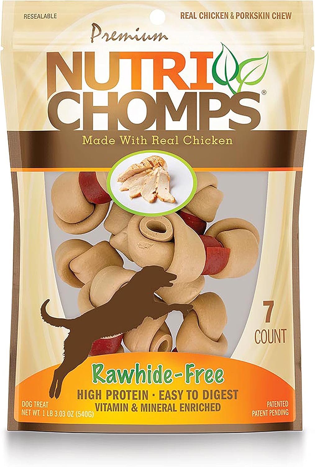 Nutrichomps Dog Chews, 4-Inch Knots, Easy To Digest, Rawhide-Free Dog Treats, 7 Count, Real Chicken