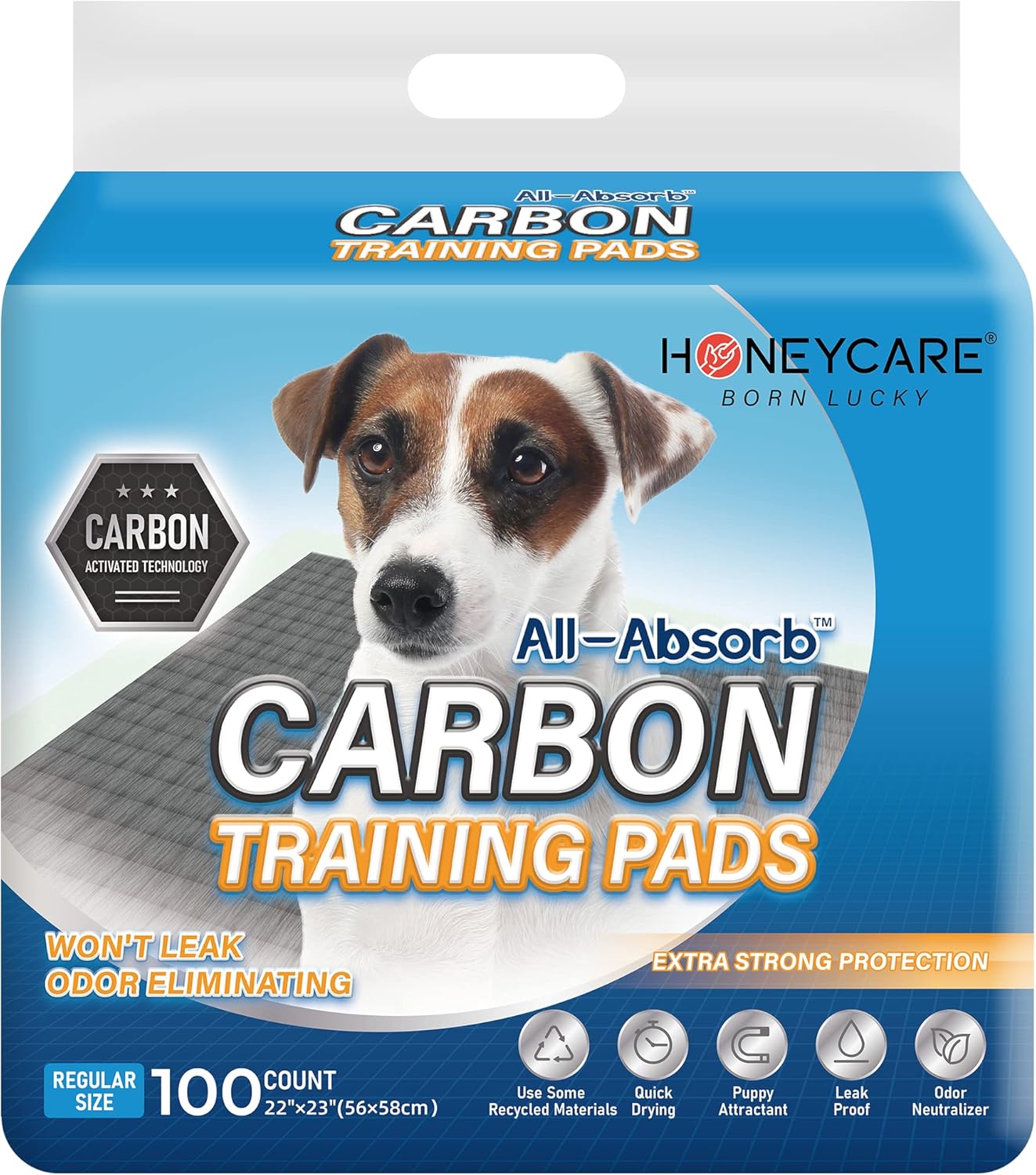 Honey Care All-Absorb Puppy Training Pads | Doggie Potty Pads Absorb Eliminating Urine Odor, Ultra Charcoal Dog Pee Pad (Carbon, L 22X23 Inch, 100Ct)