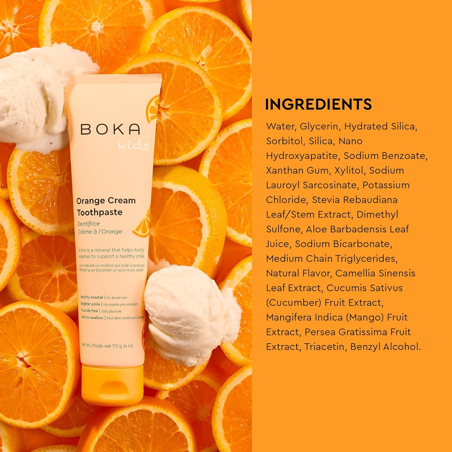 Boka Fluoride Free Toothpaste- Nano Hydroxyapatite, Remineralizing, Sensitive Teeth, Whitening- Dentist Recommended for Adult, Kids Oral Care- Orange Cream Flavor, 4oz 3Pk : Health & Household