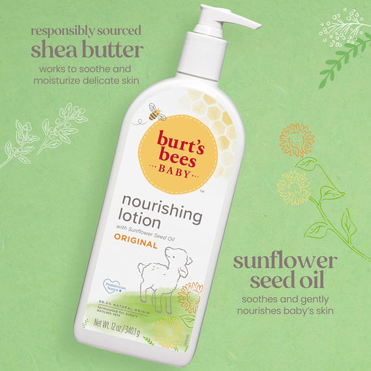 Burt'S Bees Baby Nourishing Lotion With Sunflower Seed Oil, Original Scent, Pediatrician Tested, 99.0% Natural Origin, 12 Ounces