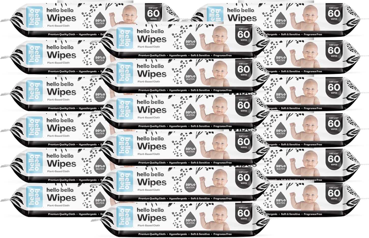 Hello Bello Unscented Baby Wipes I Plant Based Wipes For Sensitive Skin Made With 99% Water And Aloe For Babies And Kids I Spring Floral Design I 1080 Count