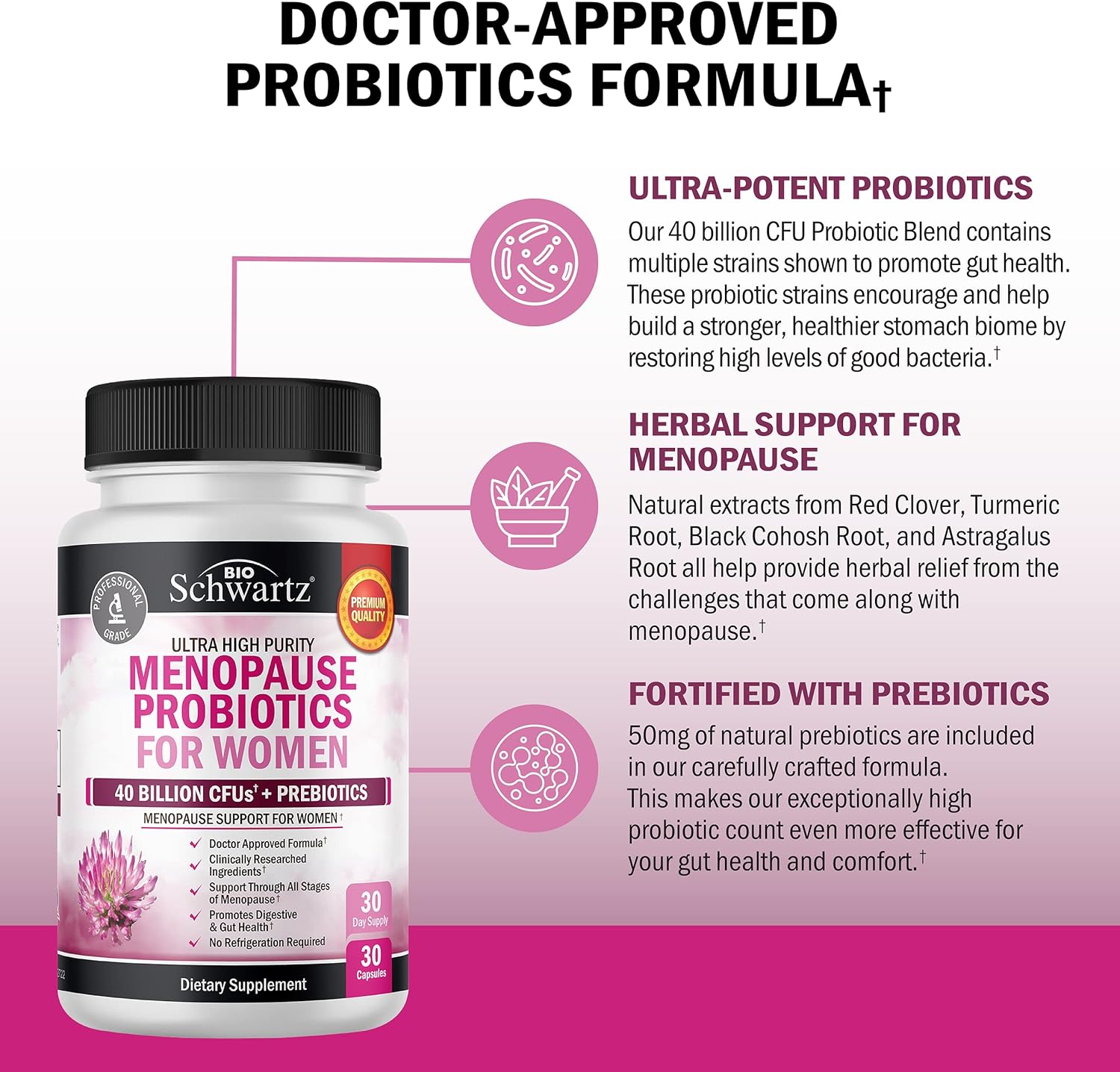 Menopause Supplements for Women - 40 Billion CFU Menopause Probiotics for Women - Menopause Relief for Hot Flashes Night Sweats Mood Swings and Hormone Balance - Non-GMO, 30 Count, 30 Servings : Health & Household