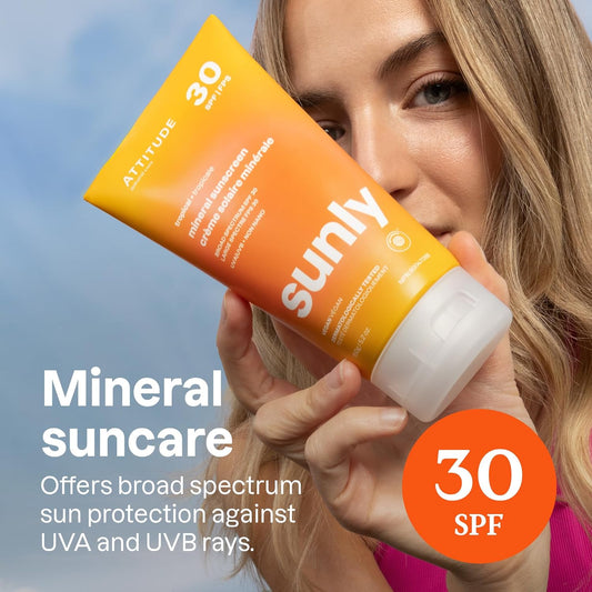 ATTITUDE Mineral Sunscreen with Zinc Oxide, SPF 30, EWG Verified, Broad Spectrum UVA/UVB Protection, Dermatologically Tested, Vegan, Tropical, 5.2 Ounces