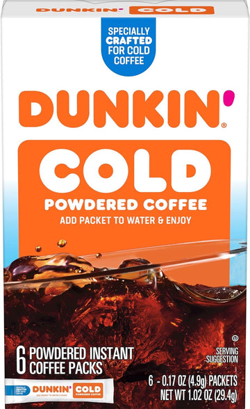 Dunkin' Cold Powdered Single Serve Instant Coffee Packs, 6 Count (Pack Of 12)