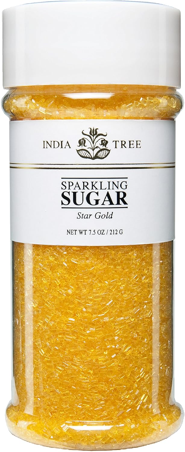 India Tree, Star Gold Sparkling Sugar, Large Jar Shimmery Sugar Sprinkles For Baking & Decorating 7.5 Oz Jar (Pack Of 4)