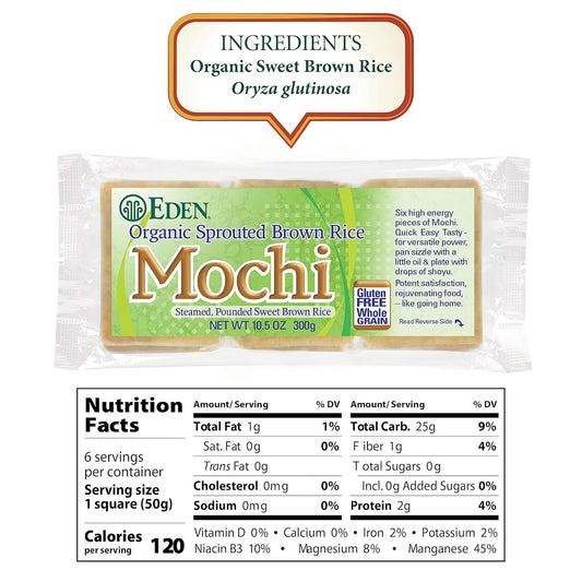 Eden Organic Sprouted Brown Rice Mochi, 100% Sprouted Whole Grain, Traditionally Made In Japan, 10.5 Oz