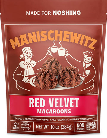 Manischewitz Red Velvet Coconut Macaroons, 10 Ounce Resealable Bag, Certified Gluten Free, Kosher for Passover