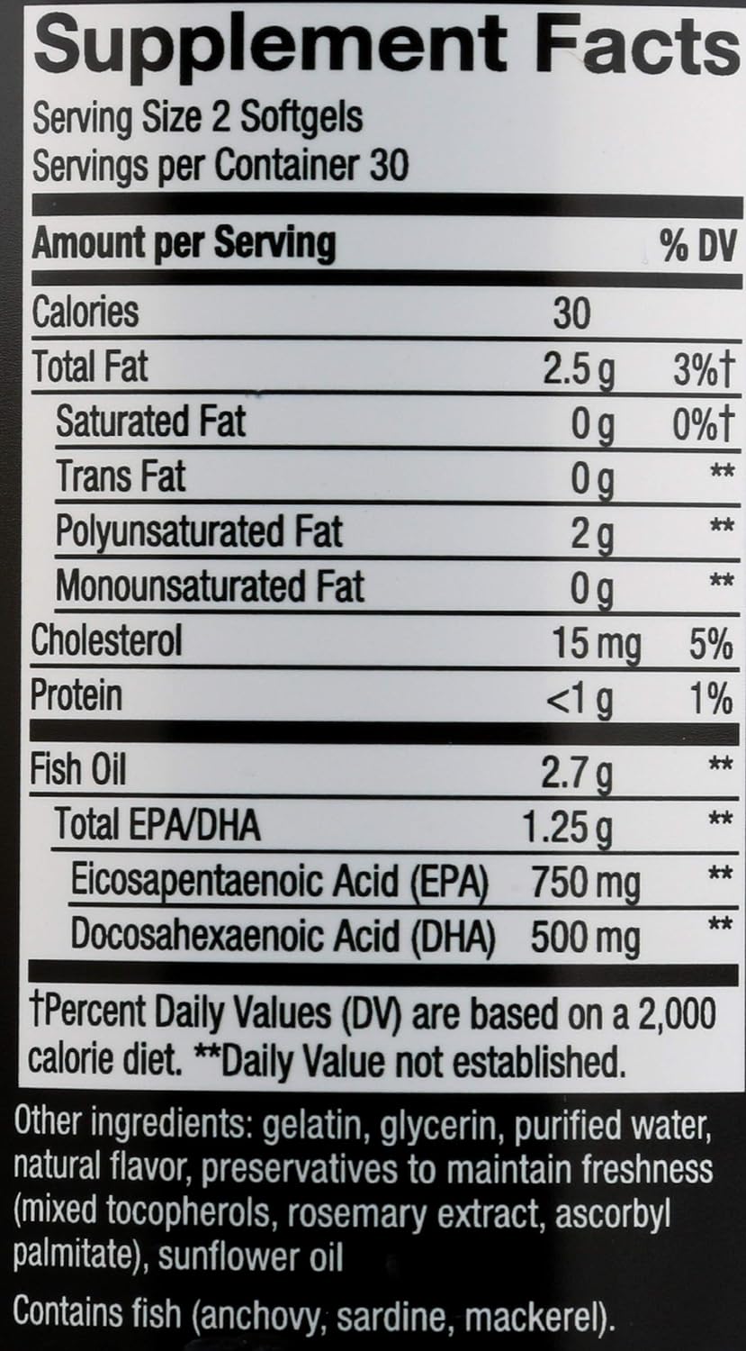 Nature's Way Ultra Pure Omega3 Fish Oil 1250 mg EPA/DHA Mint Flavored 60 Softgels : Health & Household