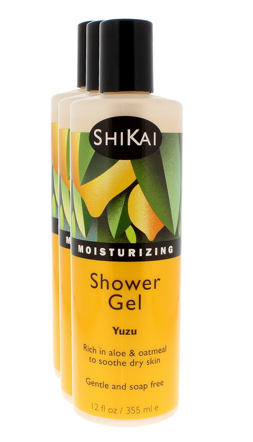 ShiKai Daily Moisturizing Shower Gel (Yuzu, 12oz, Pack of 3) | Gentle Formula | Aloe Vera & Oatmeal for Soft, Healthy Skin | Dry Skin Relief