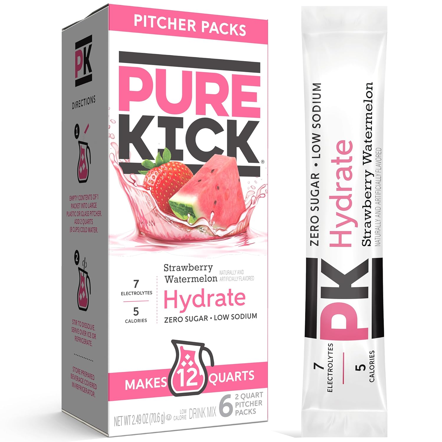 Pure Kick Hydration Pitcher Pack, Strawberry Watermelon, Includes 6 Packets, 1 Box, Makes 12 Quarts Total