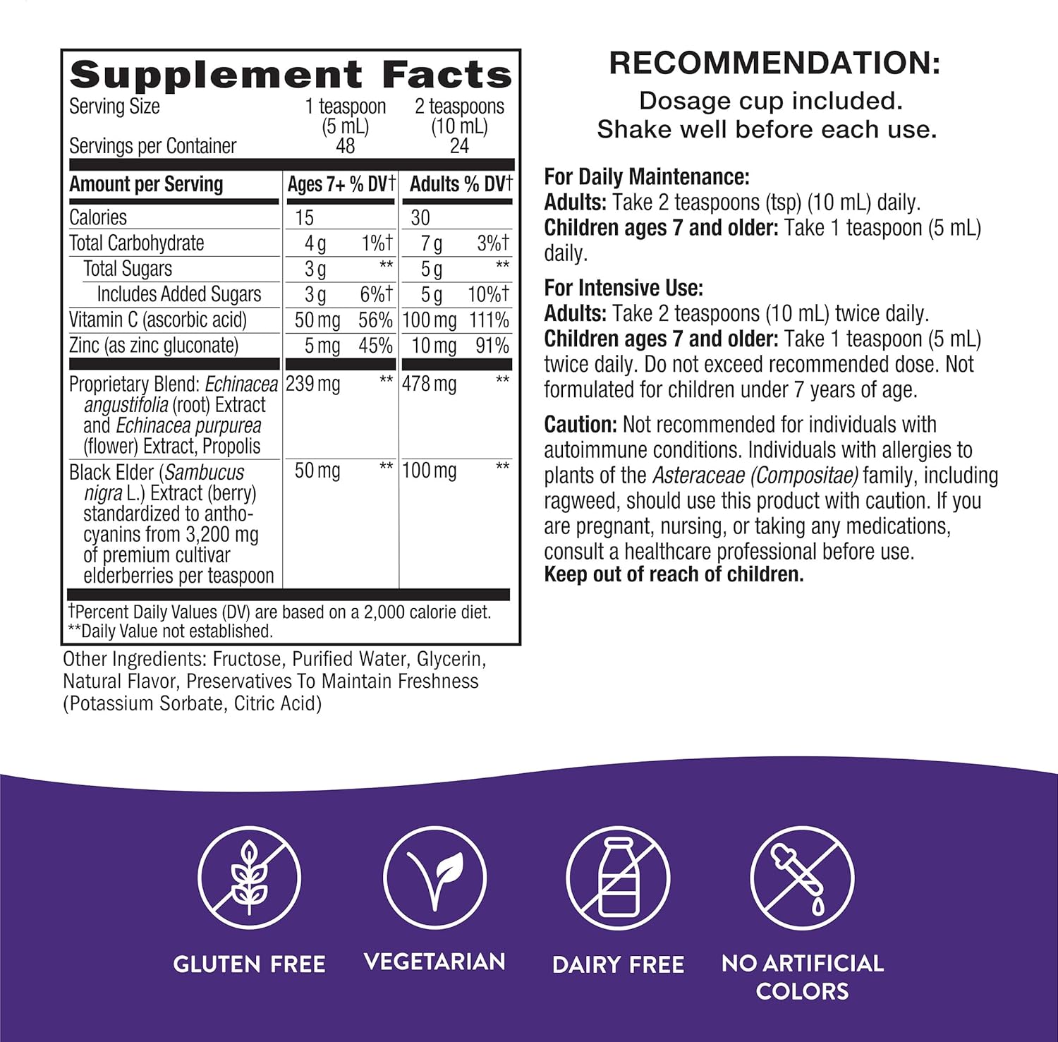 Nature's Way Sambucus Elderberry Immune Syrup, Daily Immune Support*, Black Elderberry Extract, Vitamin C, Zinc, Echinacea, Propolis, 8 Fl Oz (Packaging May Vary) : Health & Household