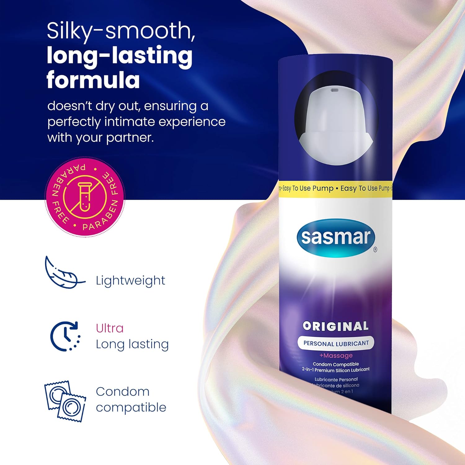 SASMAR Original Silicone Massage Gel and Personal Lubricant - Lube for Men, Women, Couples - Long Lasting Formula, Paraben Free, No Residue – Toy-Friendly and Condom Safe, 2.3 oz : Health & Household