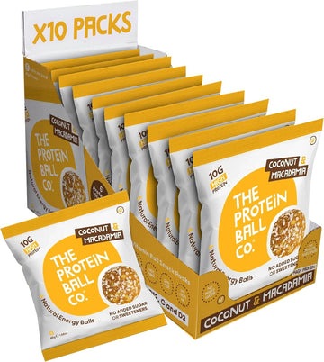 Protein Balls Coconut And Macadamia By The Protein Ball Co - 100% Natural, Vitamin Enriched, Protein Snacks - 10 X 45G Bags - High Fibre, Gluten Free, No Added Sugar