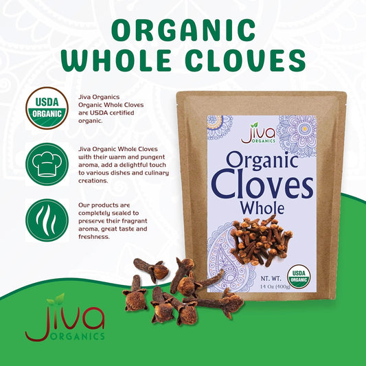 Jiva Organic Cloves Whole 14 Ounce Bulk Bag - Non-GMO, Keto Friendly, Non Irradiated - Organic Dried Clove Buds Bulk