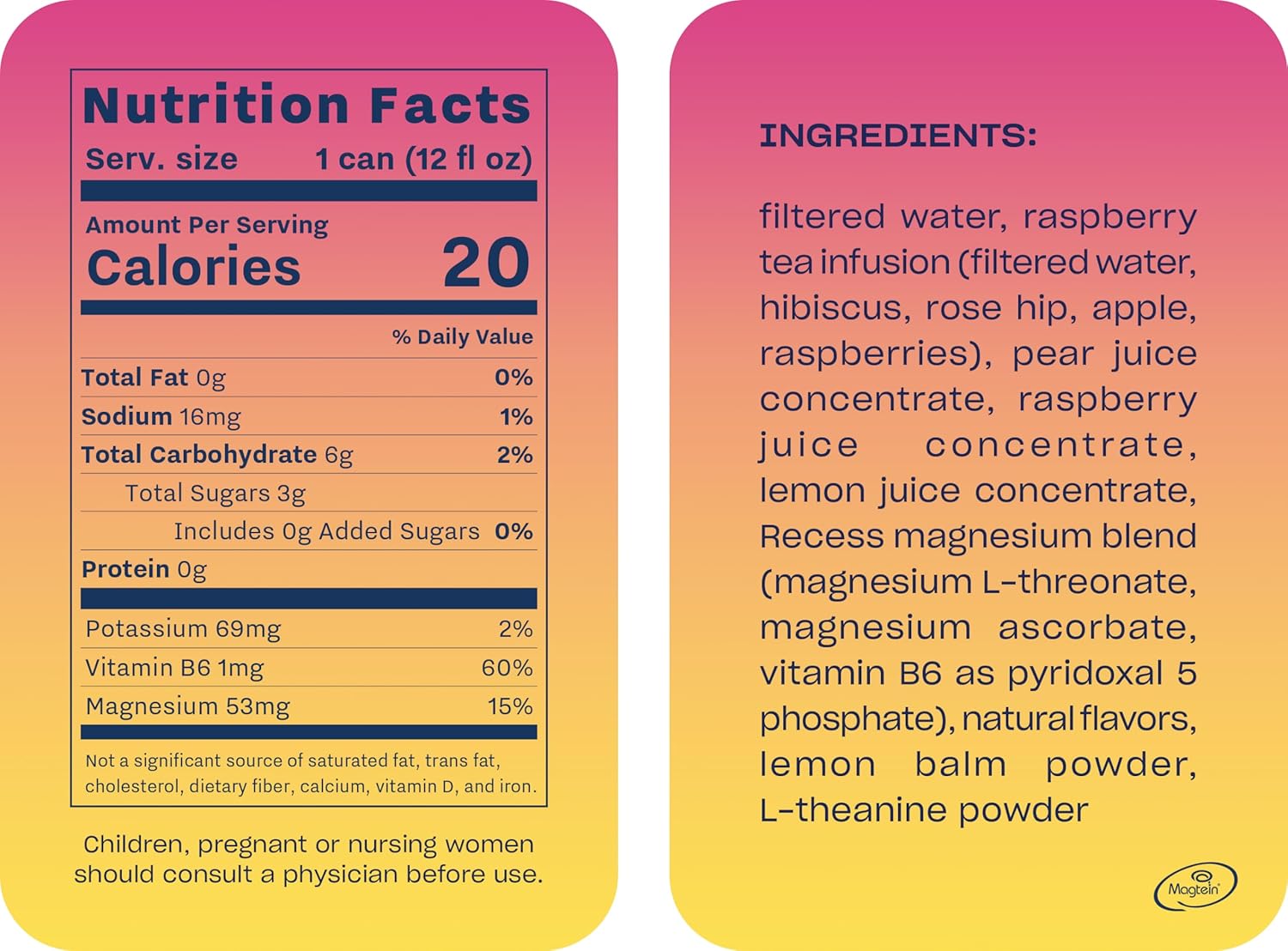Recess Mood Magnesium & Adaptogen Drink, Calming Relaxation Beverage, 12 Ounce (Raspberry Lemon, 12 Pack)