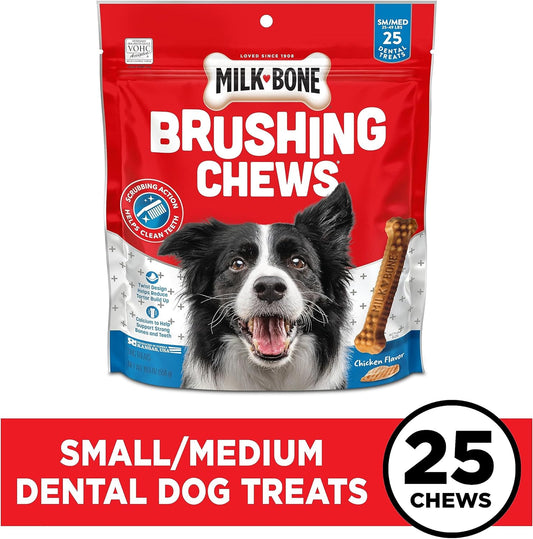 Milk-Bone Original Brushing Chews, 25 Small/Medium Daily Dental Dog Treats Scrubbing Action Helps Clean Teeth