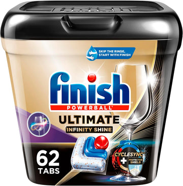 Finish Ultimate Plus Infinity Shine Dishwasher Pods, 62 Count - Dishwasher Detergent Tablets With Cyclesync Technology, Removes Burnt-On Stains, Degreases, Extra Scrubbing Power, And Dishwasher Soap