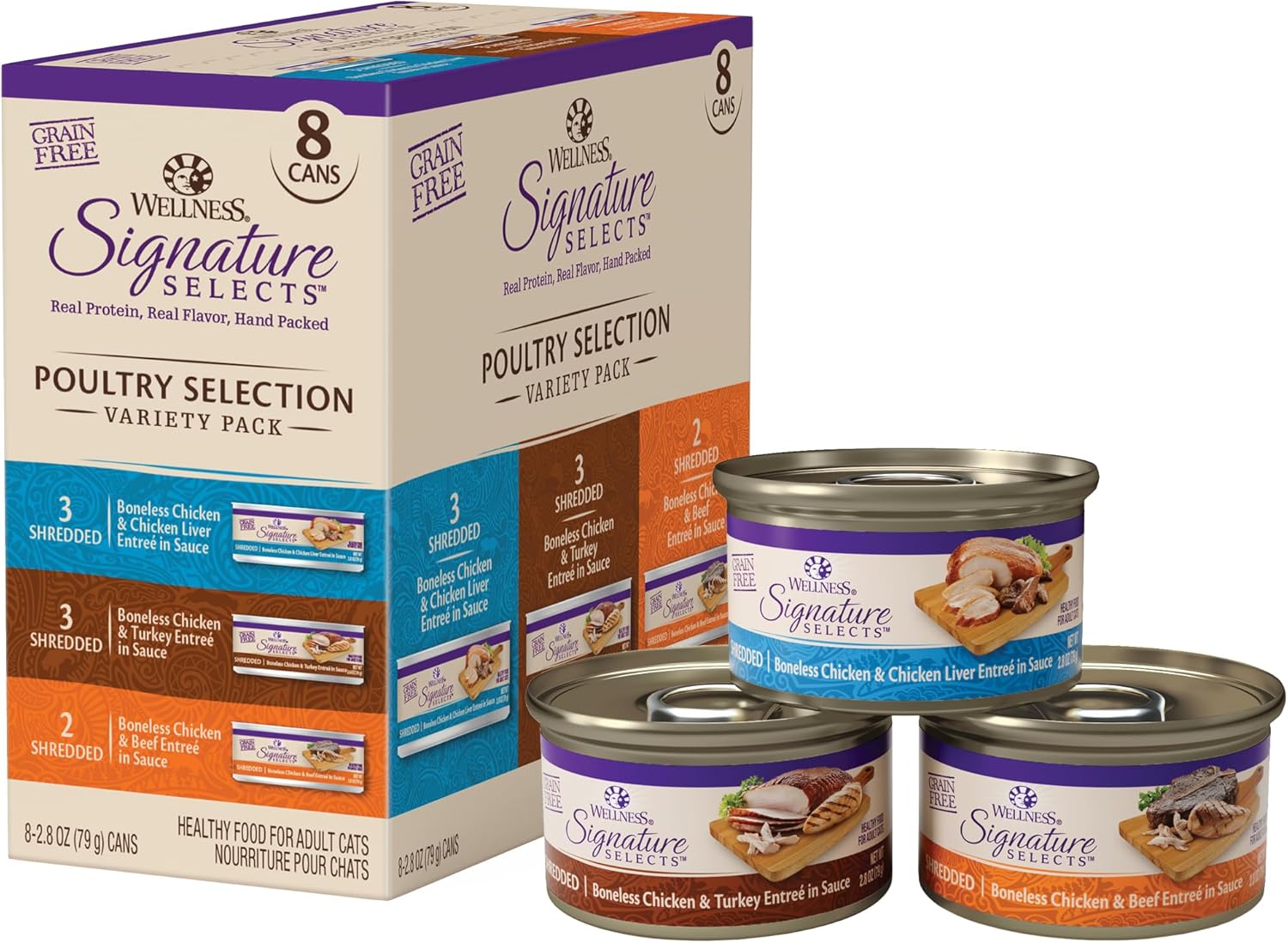 Wellness Core Grain-Free Signature Selects Wet Cat Food, Natural Pet Food Made With Real Meat (Poultry Variety Pack, 2.8 Ounce Can, Pack Of 8)