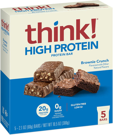 Think! Protein Bars, High Protein Snacks, Gluten Free, Kosher Friendly, Brownie Crunch, Nutrition Bars, 2.1 Oz Per Bar, 30 Count (Packaging May Vary)