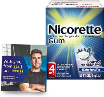 Nicorette 4 Mg Nicotine Gum to Help Quit Smoking with Behavioral Support Program - White Ice Mint Flavored Stop Smoking Aid, 160 Count