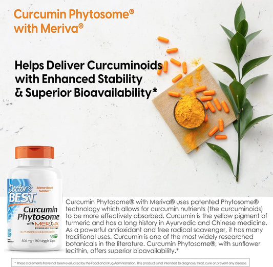 Doctor'S Best Curcumin Phytosome With Meriva, Non-Gmo, Vegan, Gluten Free, Soy Free, Joint Support, 500 Mg 180 Veggie Caps (Drb-00230) (Packing May Vary)