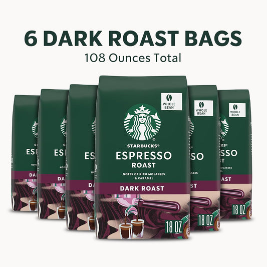 Starbucks Dark Roast Whole Bean Coffee — Espresso — 100% Arabica— 6 bags (18 oz. each)