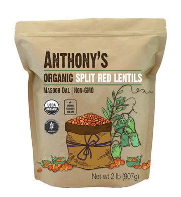 Anthony'S Organic Split Red Lentils, 2 Lb, Masoor Dal, Gluten Free, Non Gmo, Vegan