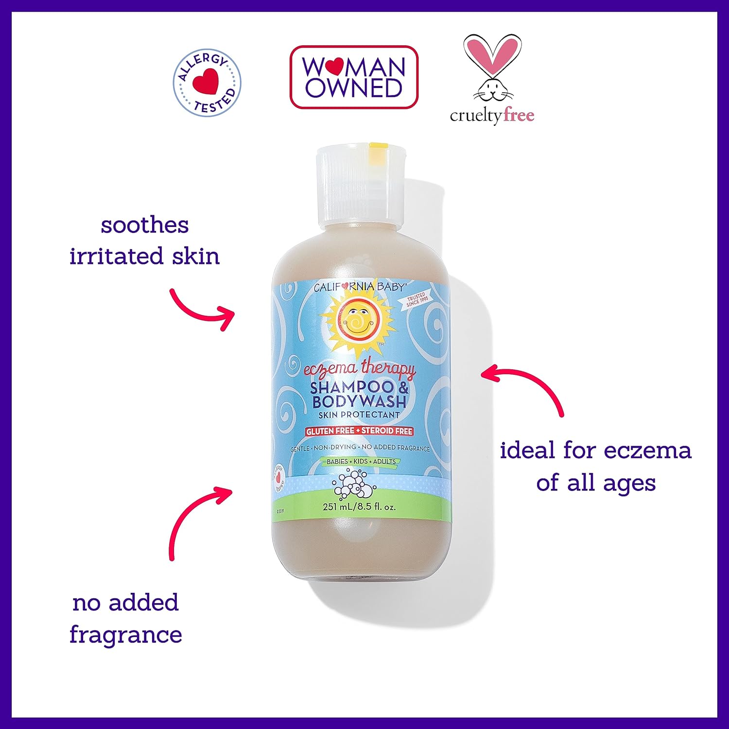California Baby Eczema Unscented Shampoo & Body Wash | Soothes Irritation | 100% Plant-Based | Allergy-Friendly | Steroid-Free | 251 Ml / 8.5 Oz. : Baby