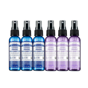 Dr. Bronner's - Organic Hand Sanitizer Spray Variety Pack (Lavender & Peppermint, 2 oz, 6-Pack) Simple & Effective Formula, Cleanses & Sanitizes, No Harsh Chemicals