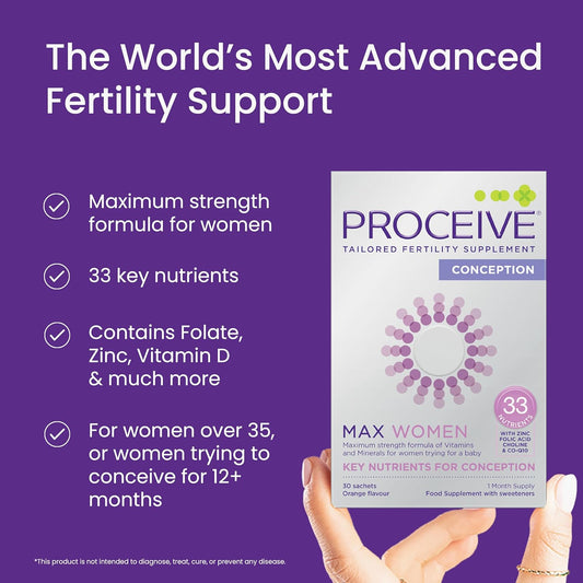 Proceive® Max Men- Fertility Supplement For Conception - Vitamins & Minerals For Men Trying To Conceive - Selenium, Zinc, Co Q10, Vitamin D - 30 Sachets (1 Month Supply) - Vegan