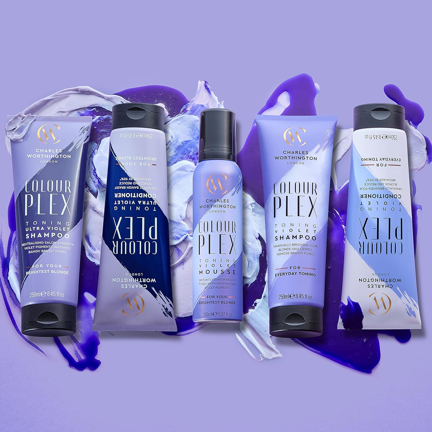 Charles Worthington ColourPlex Toning Violet Shampoo, Tone and Brighten, Purple Shampoo for Blonde Hair, Salon Toning Shampoo for Blondes, 250 ml : Amazon.co.uk: Beauty