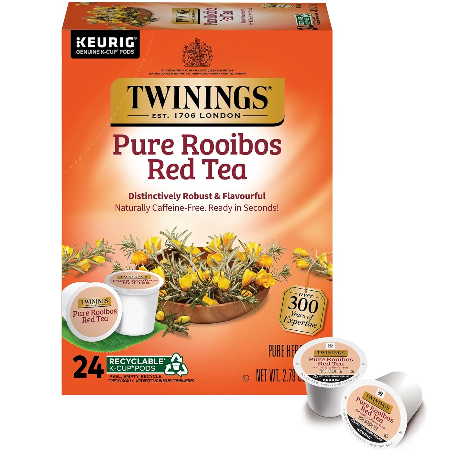 Twinings Pure Rooibos Red Tea K-Cup Pods For Keurig, 24 Count (Pack Of 1), Natural, Slightly Sweet Taste, Naturally Caffeine-Free, Enjoy Hot Or Iced | Packaging May Vary