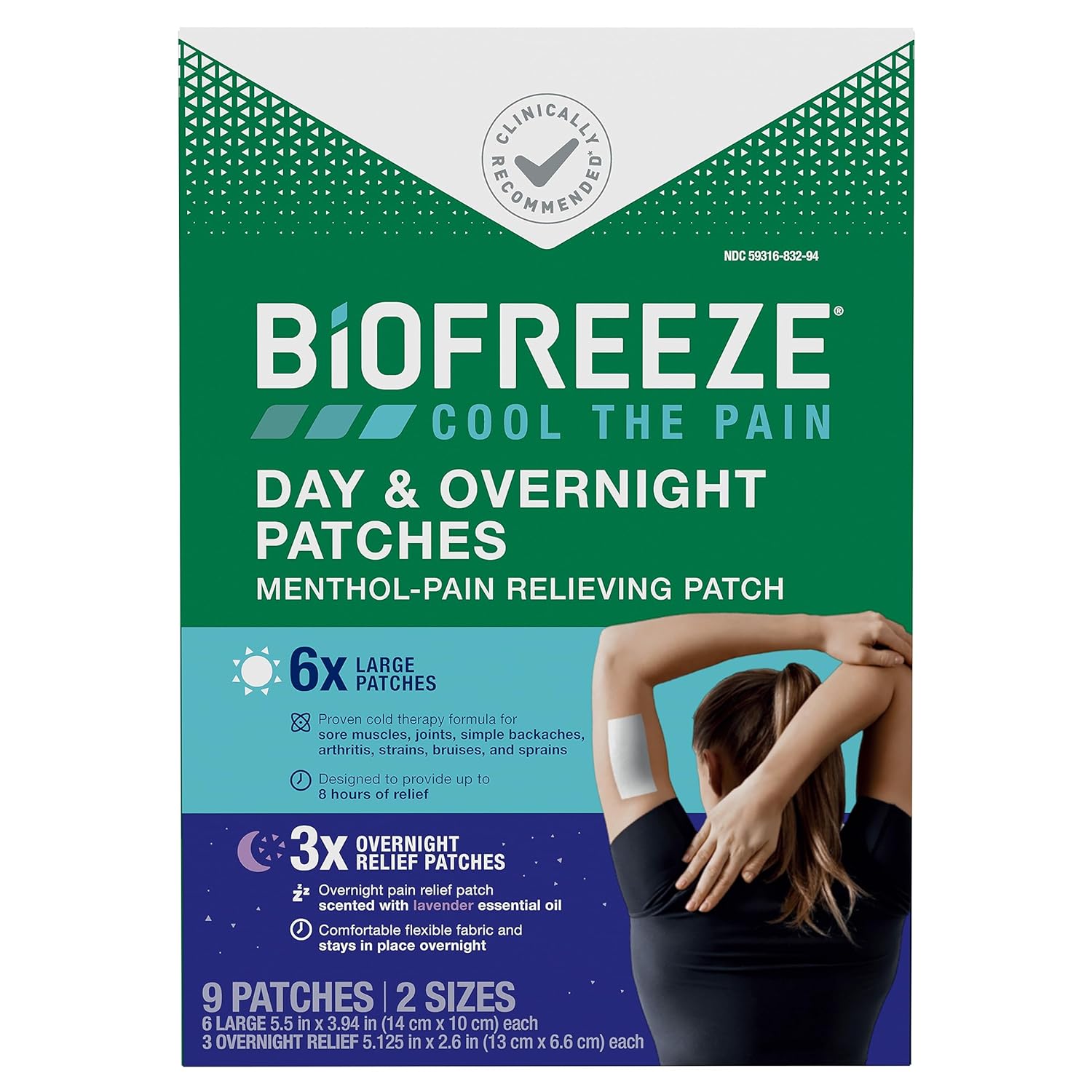 Biofreeze Day & Night Pain Relief Patches, Knee & Lower Back Pain Relief Patch, Sore Muscle Relief, Neck Pain Relief, Pharmacist Recommended, FSA Eligible, 9 Biofreeze Menthol Patches