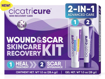 Cicatricure Skin Recovery Kit: Advanced Scar Gel & Open Wound Care Antibiotic Ointment, Reduces Stretch Marks, Surgical & Acne Scars, Treats Cuts & Burns, 1 Oz Each - For Adults & Kids
