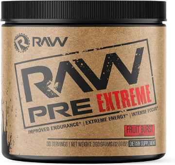 RAW Preworkout Extreme | High Stimulant Preworkout Powder Drink, Extreme Energy, Focus and Endurance Booster | Explosive Strength and Pump During Workout for Max Gains | Fruit Burst (30 Servings)