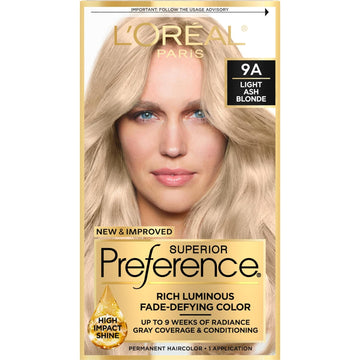 L'Oreal Paris Superior Preference Fade-Defying + Shine Permanent Hair Color, 9A Light Ash Blonde, Pack Of 1, Hair Dye