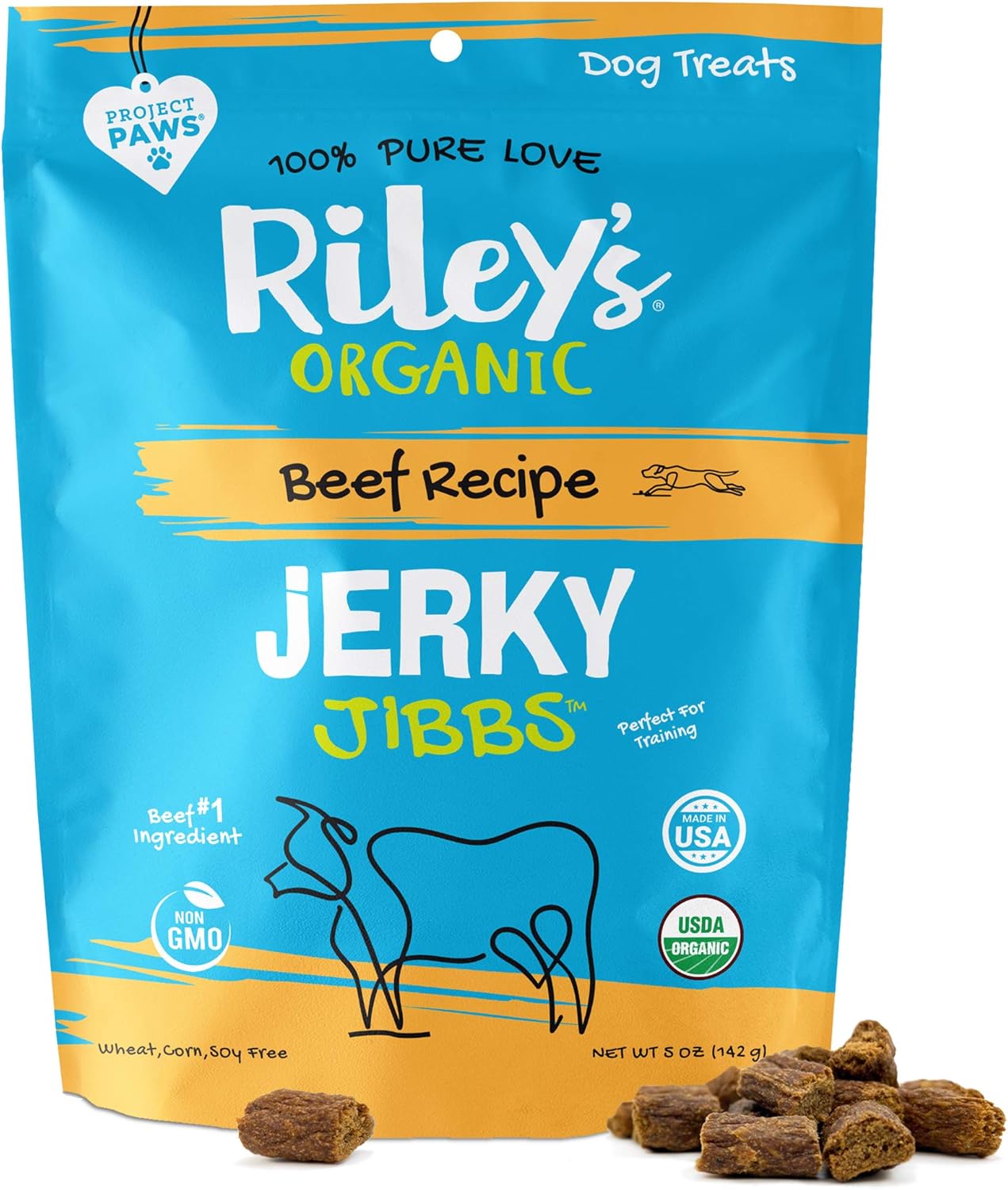 Riley'S Organic Dog Training Treats - Dog Jerky Treats - Beef Bite Sized Soft Jerky Treats For Dogs - Great For Small & Large Breeds - Jibbs - 5 Oz