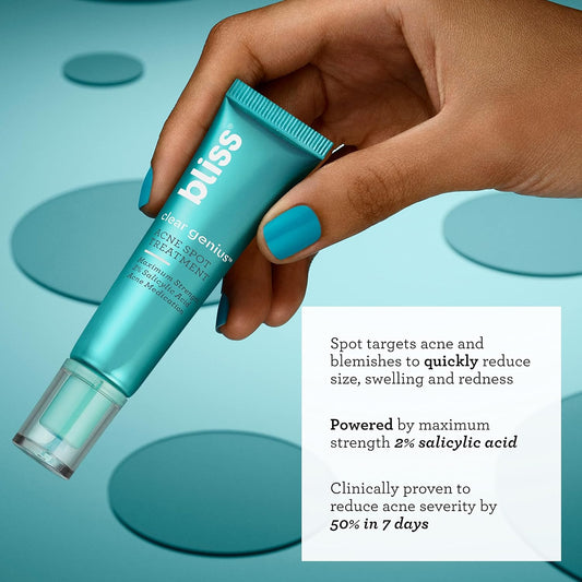 Bliss Clear Genius Acne Spot Treatment – Maximum Strength 2% Salicylic Acid Shrinks Blemishes – Clean, Vegan, Cruelty-Free, 15 ml