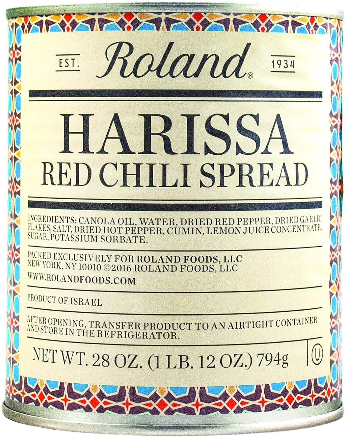 Roland Foods Harissa Red Chili Spread, Specialty Imported Food, 28-Ounce Can