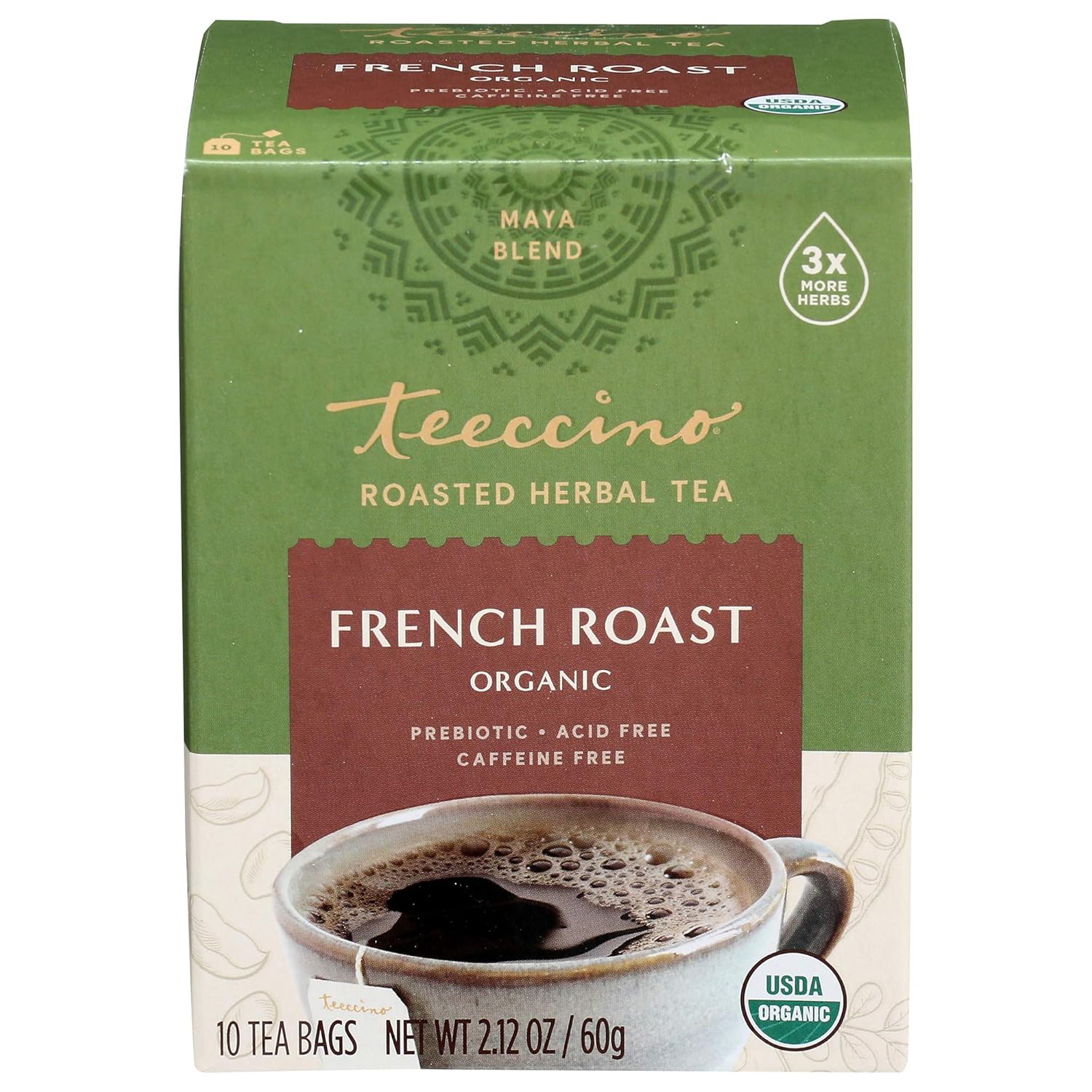 Teeccino French Roast Herbal Tea - Rich & Roasted Herbal Tea That’S Caffeine Free & Prebiotic For Natural Energy, Coffee Alternative, 10 Tea Bags