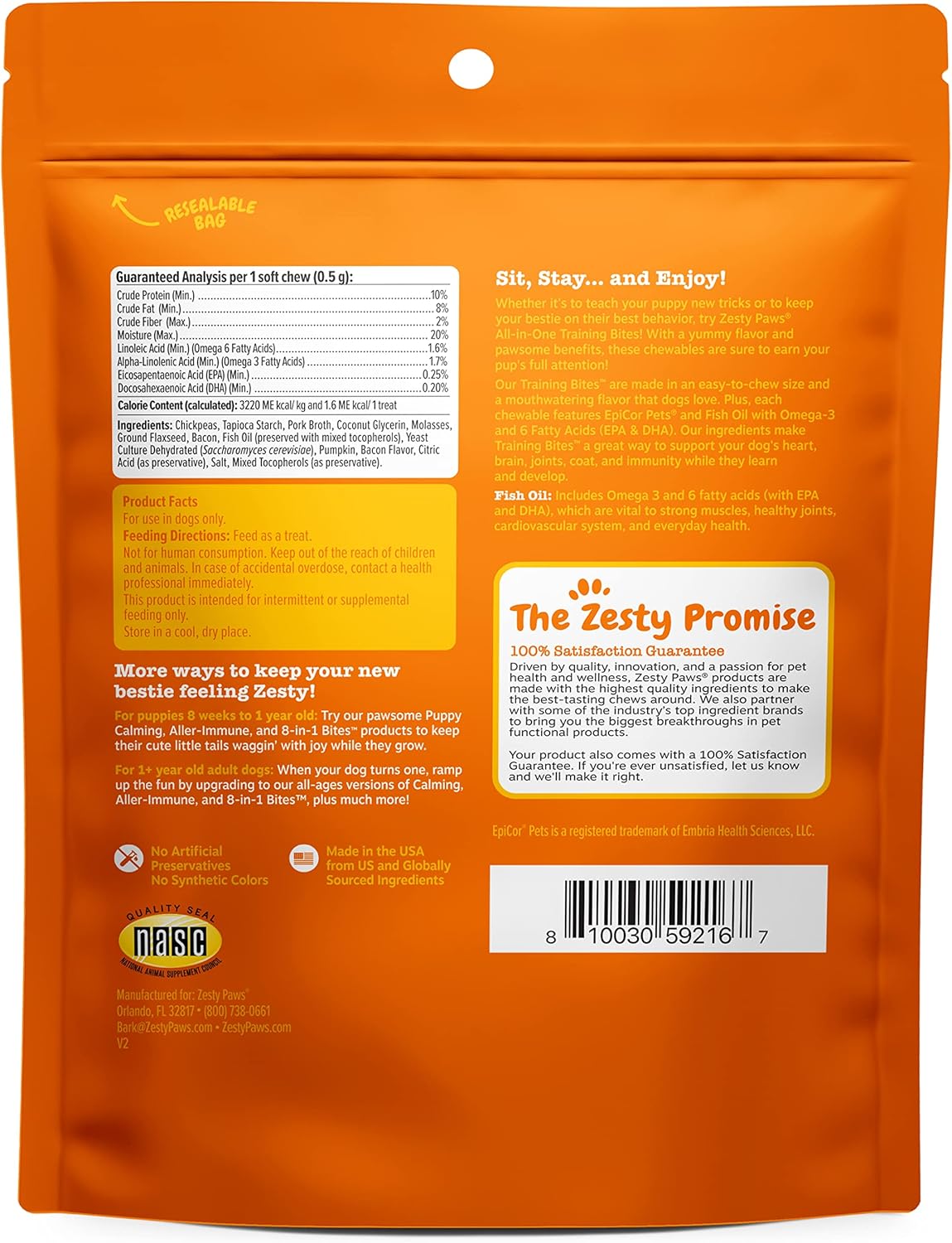 Zesty Paws Training Treats for Dogs & Puppies - Hip, Joint & Muscle Health - Immune, Brain, Heart, Skin & Coat Support - Bites with Fish Oil Omega 3 Fatty Acids with EPA & DHA - Bacon Flavor - 12oz