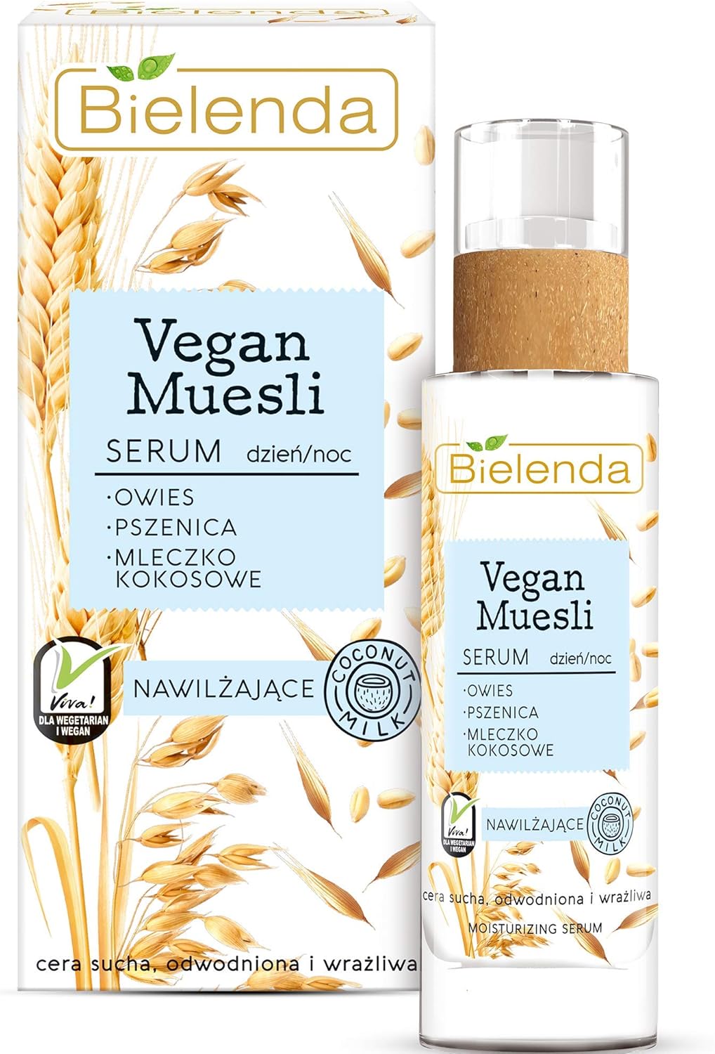 Bielenda Vegan Muesli - Effect Well Moisturized, Nourished, Satin Soft And Healthy Glowing Skin - Vegan Muesli Moisturizing Serum Oats + Wheat + Coconut Milk - 30 Ml