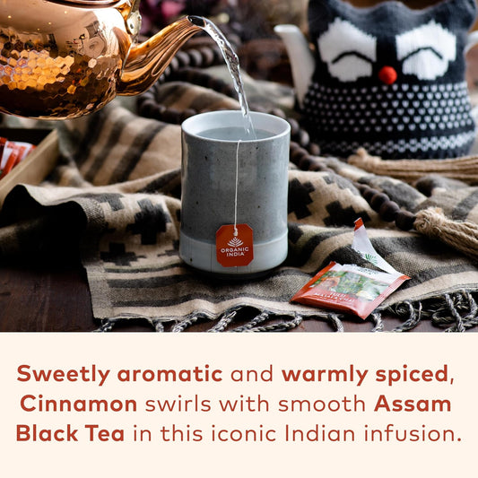Organic India Tulsi Masala Chai Tea Bags - Holy Basil, Black Tea, Spices With Ginger, Stress Relieving, Immune Support, Usda Certified Organic, Antioxidant, Caffeinated - 18 Infusion Bags, 3 Pack