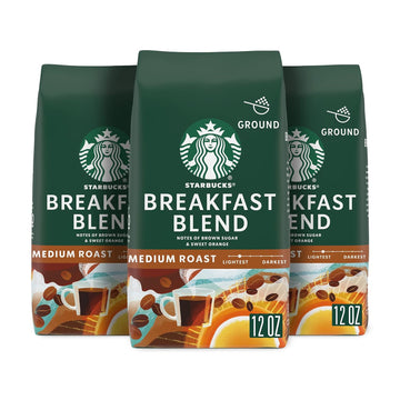 Starbucks Ground Coffee, Medium Roast Coffee, Breakfast Blend, 100% Arabica, 3 Bags (12 Oz Each)