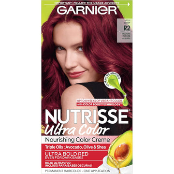 Garnier Hair Color Nutrisse Ultra Color Nourishing Creme, R2 Medium Intense Auburn (Goji Berry) Red Permanent Hair Dye, 1 Count (Packaging May Vary)