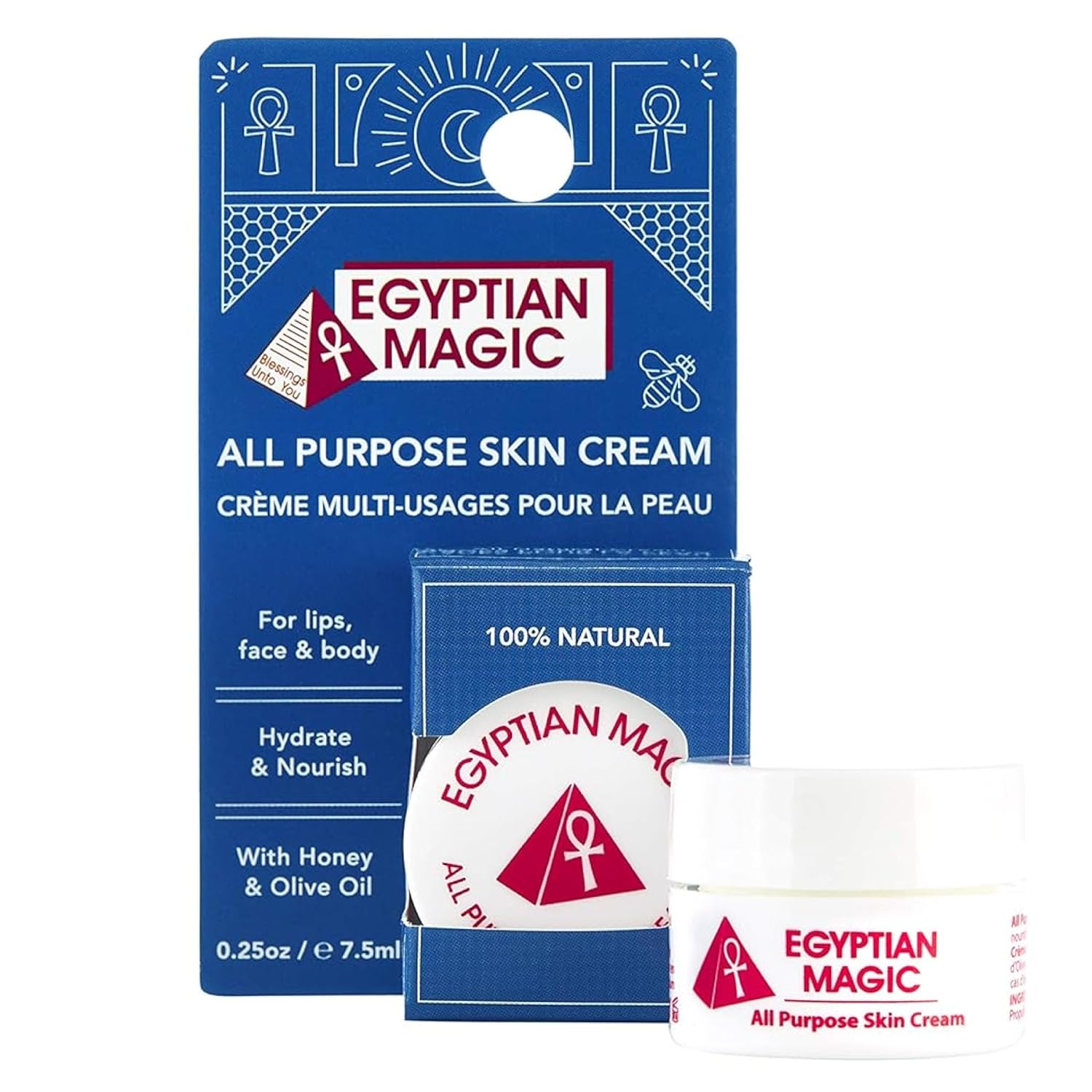 Egyptian Magic All Purpose Skin Cream - Face Moisturizer For Dry Skin Care With Royal Jelly, Honey & Olive Oil, Scar & Stretch Mark, Calming Body Balm, Travel Size, 0.25Oz Jar